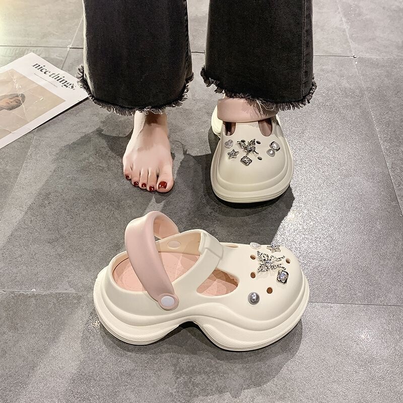 Rhinestone Butterfly Women's Closed-Toe Sandals for Outdoor Wear, 2026 New Fashion Style, Non-Slip Height-Increasing Clogs
