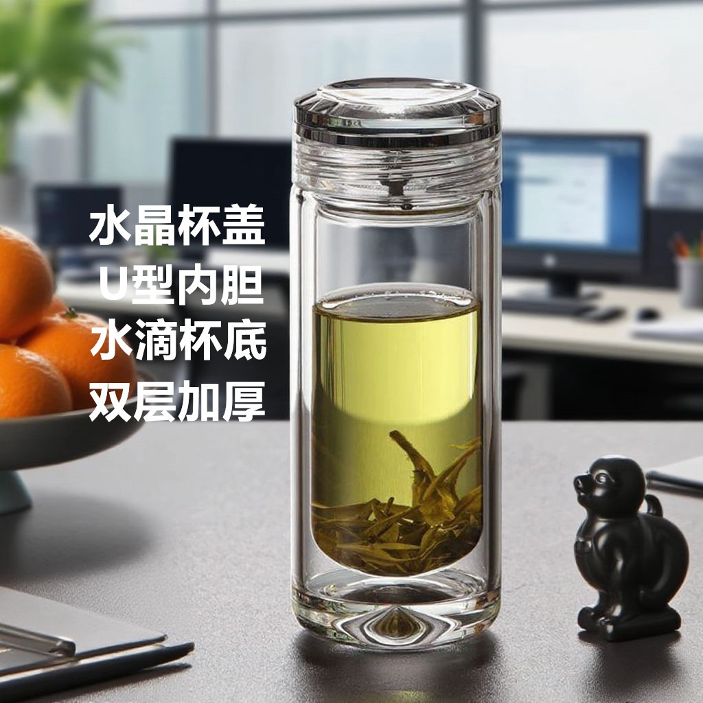 双层玻璃杯2025新款U型内胆茶水分离泡茶杯办公专用男士耐热水杯