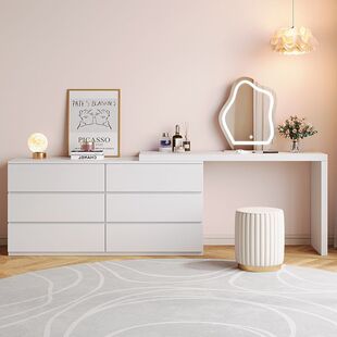 Dressing Table Bedroom Cupboard Makeup Table Light Luxury Desk Modern Simple Small Apartment Cream Integrated Retractable Internet Celebrity