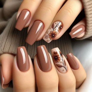 New high fashion hand-worn nail piece European and American hot girl wind flower pattern nail art cross-border wholesale