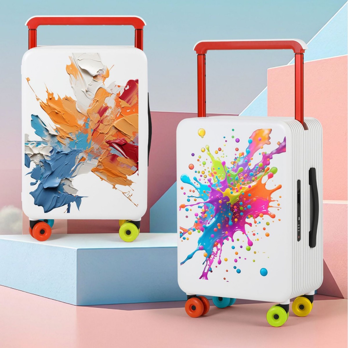 彩色涂鸦宽拉杆行李箱网红新款男女拉杆旅行箱潮流时尚拼色登机箱