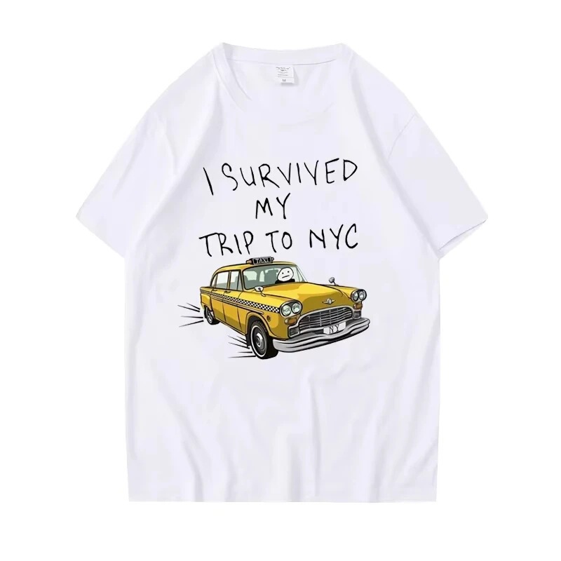 Cross-Border European Size Interesting T-Shirts for Men and Women, I Survived My Trip to New York Printed Tops Casual Streetwear