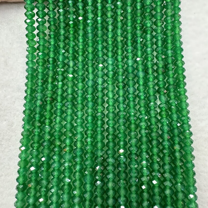Qingyu Jewelry Natural Green Agate Abacus Beads Semi-Finished DIY Bracelet Green Agate Faceted Loose Beads Crystal Jewelry