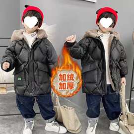 宝宝免洗羽绒棉服男童小羊皮棉衣2025冬季儿童棉袄中长款加兔毛
