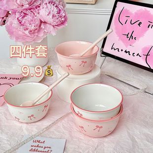 Underglaze Color Dishes suit Household High Color Value Ceramic Tableware Four-piece Couple Bowl Chopsticks suit Rice Bowl Spoon