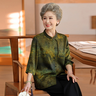 Mother's Summer Shirt Western Style Chinese Style National Style Tang Style Top 2025 Summer New Style Middle-aged and Elderly Women's Summer Top