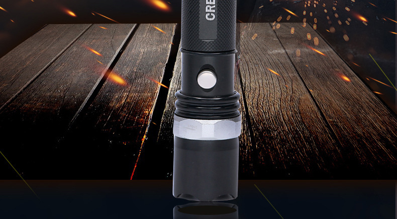 Strong light flashlight aluminum alloy three-gear zoom led charging flashlight household lighting outdoor long-range security flashlight