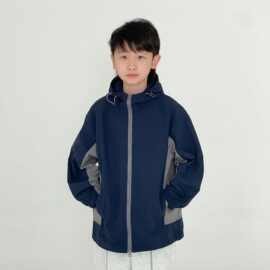 童装外套2025春夏新款男童撞色拉链外套连帽宽松夹克外套拼色风衣