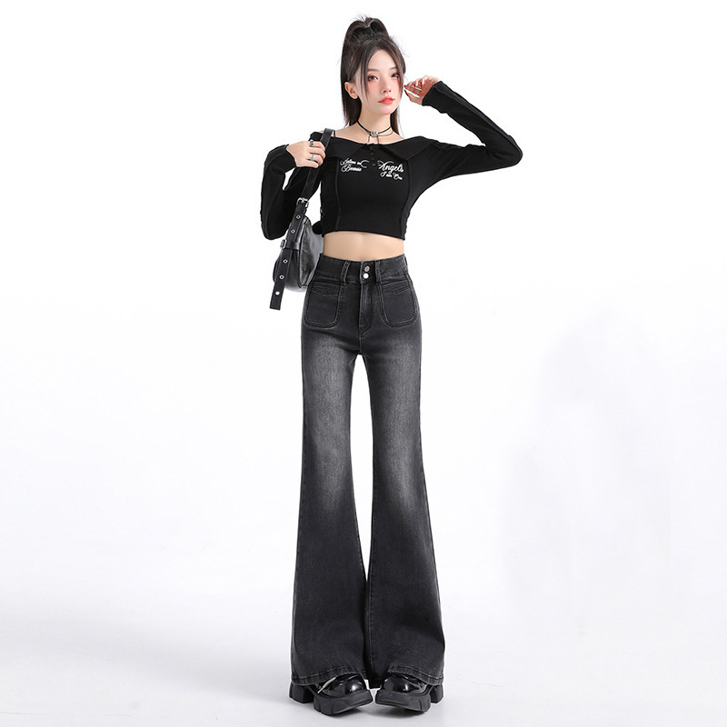 New Spring High-Waisted Slim-Fit Flared Jeans for Women, Non-Tight Elastic Micro-Flare Jeans, Cropped Straight-Leg Bootcut Pants for Petite Figures New Spring High-Waisted Slim-Fit Flared Jeans for Women, Non-Tight Elastic Micro-Flare Jeans, Cropped Straight-Leg Bootcut Pants for Petite Figures