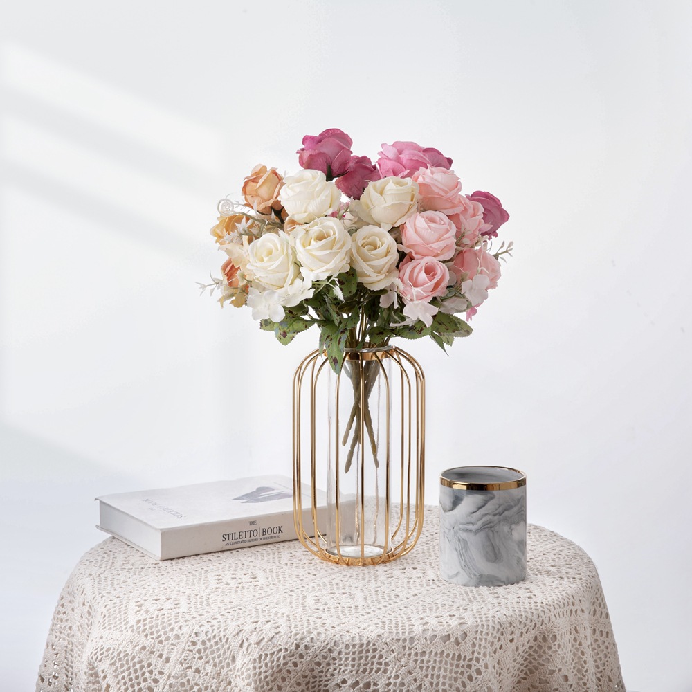 手捧花玫瑰花束歐式廠家仿真花家庭裝飾婚慶路引花牆假花MW55504