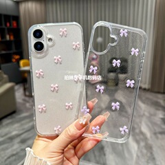 Apple iPhonePlusProMax 接着剤透明に適した新しいグリッター小さなリボン携帯電話ケース