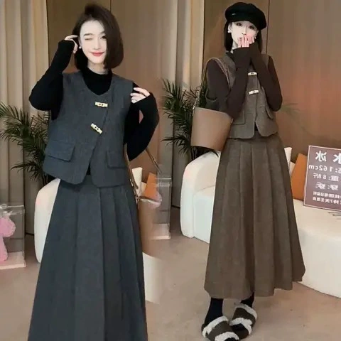 Модный костюм в корейском стиле, большой размер, зима 2025, новый нишевый элегантный универсальный комплект из трех предметов