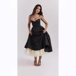 Europe and the United States sexy women's cross-border Amazon Europe and the United States new suspenders V-neck sleeveless dress puffy skirt long skirt