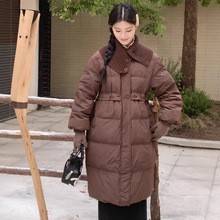 韩版保暖毛线领羽绒服女2025冬季新款显瘦加厚长款白鸭绒外套