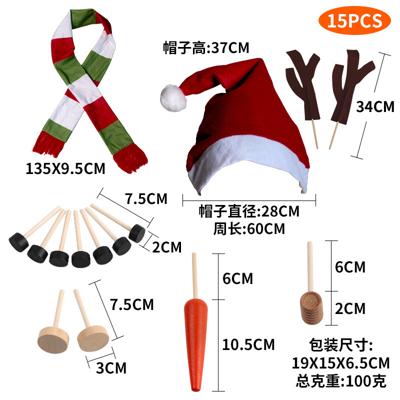 Invierno Snowman Set Navidad Snowman Set de madera botones pipa sombrero bufandas