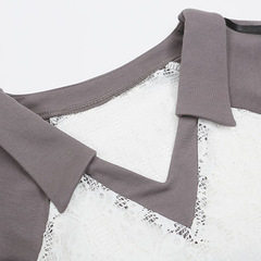 TKPA原創設計印花蕾絲鏤空寬鬆防曬罩衫2025春夏拼色V領長袖T恤女