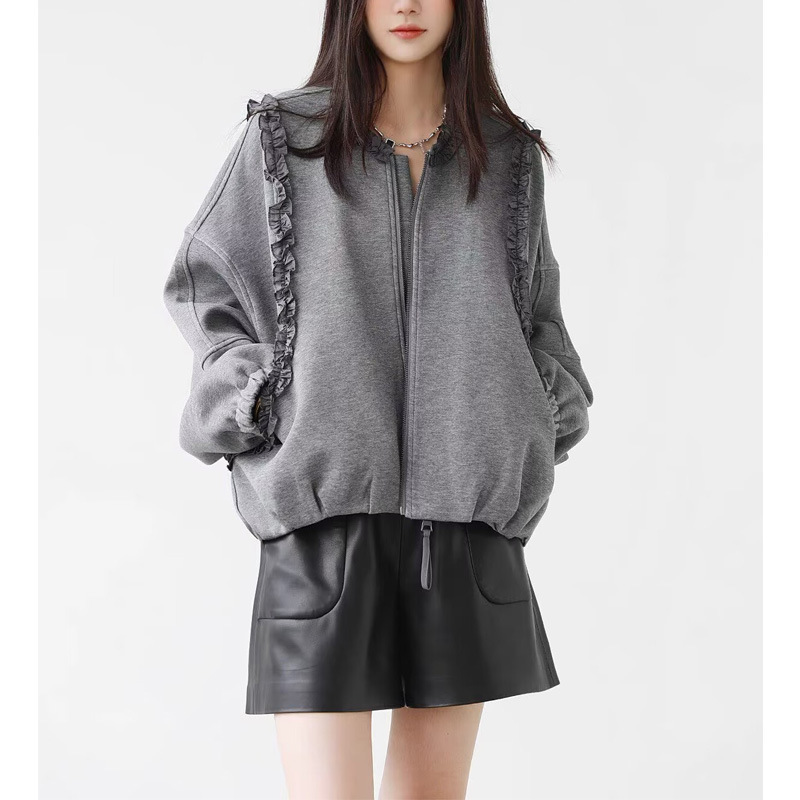 2025 Autumn and Winter Niche Design Lace Round Neck Jacket Women's Autum Loose Casual Versatile Jacket Top