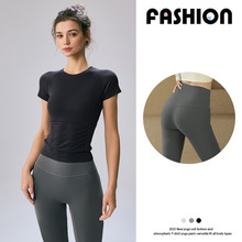 瑜伽服套装女夏季薄款户外跑步健身透气速干上衣紧身显瘦运动T恤