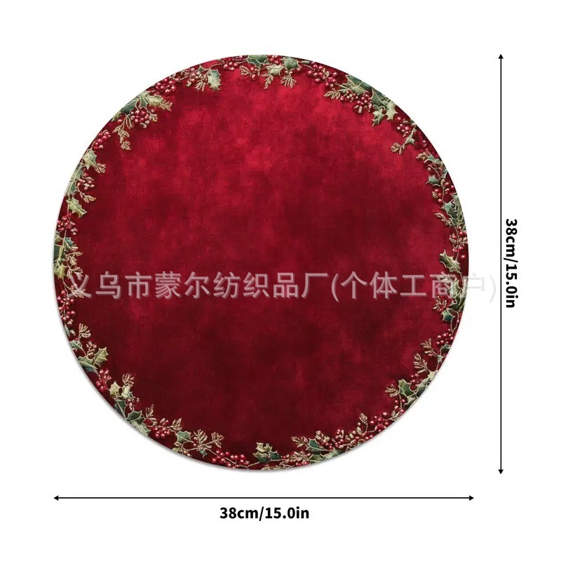 2025TEMU热销节日圣诞圆形餐垫雪人冬青冬季餐桌垫可代发来图定制|undefined