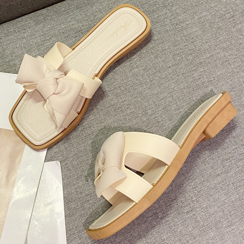 方头蝴蝶结凉拖鞋女夏季ins外穿晚晚风平底半拖鞋新款时尚配裙子|undefined