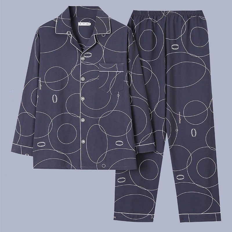 100% algodón pijamas de los hombres de primavera y otoño de manga larga traje de dos piezas más el tamaño suelto de la Juventud de los hombres homewear Delgado