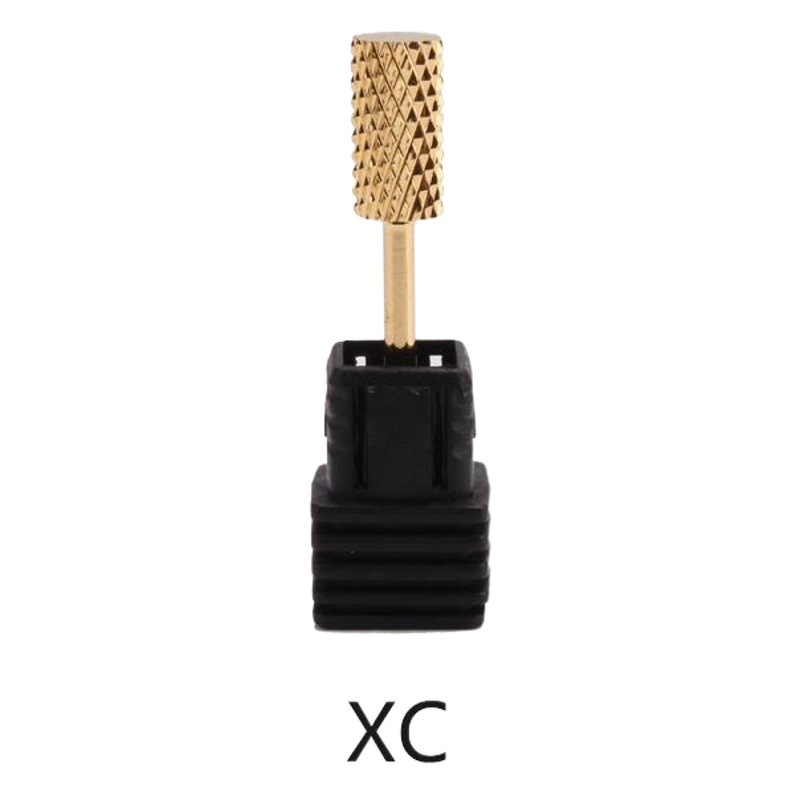 Cabezal de pulido de tungsteno para uñas, popular en el mercado internacional, para eliminación de uñas, tipo cilíndrico plano, cabezal de pulido de tungsteno dorado y plateado en stock.