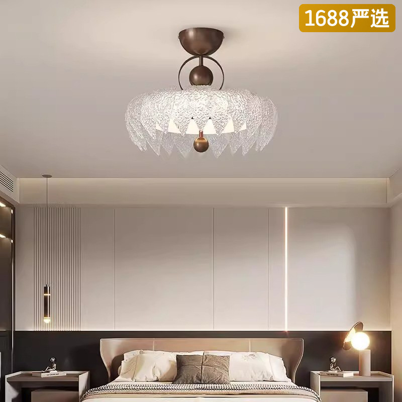 [Seleccionado] Lámpara de techo de estilo antiguo francés, luz americana de lujo, vidrio de cristal retro, LED, luz de protección ocular de espectro completo