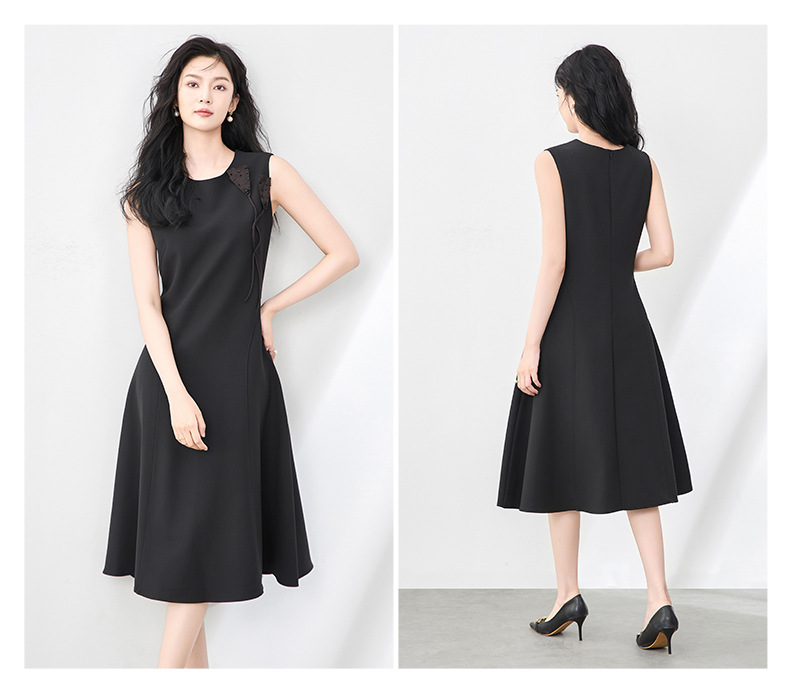Váy vest không tay chiết eo hoa đính cườm nổi 3D phong cách trưởng thành nhẹ nhàng — Màu đen chi tiết 14