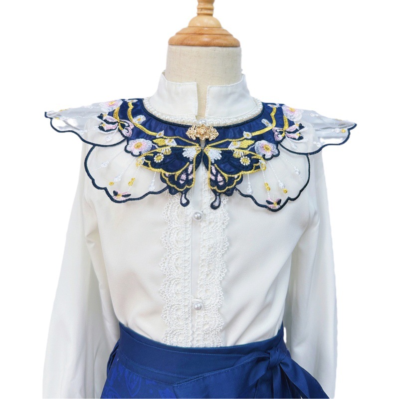 Venta caliente chino retro hanfu caballo cara falda nube hombro mujeres collar flor accesorios niños bordado de color a juego falso collar image 1