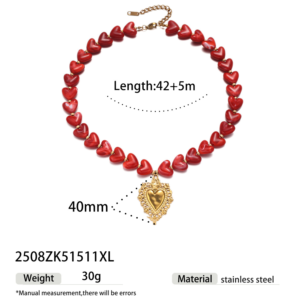 Taina acero inoxidable acrílico rojo amor cuentas de titanio collar de acero de San Valentín ventas calientes transfronterizas image 7
