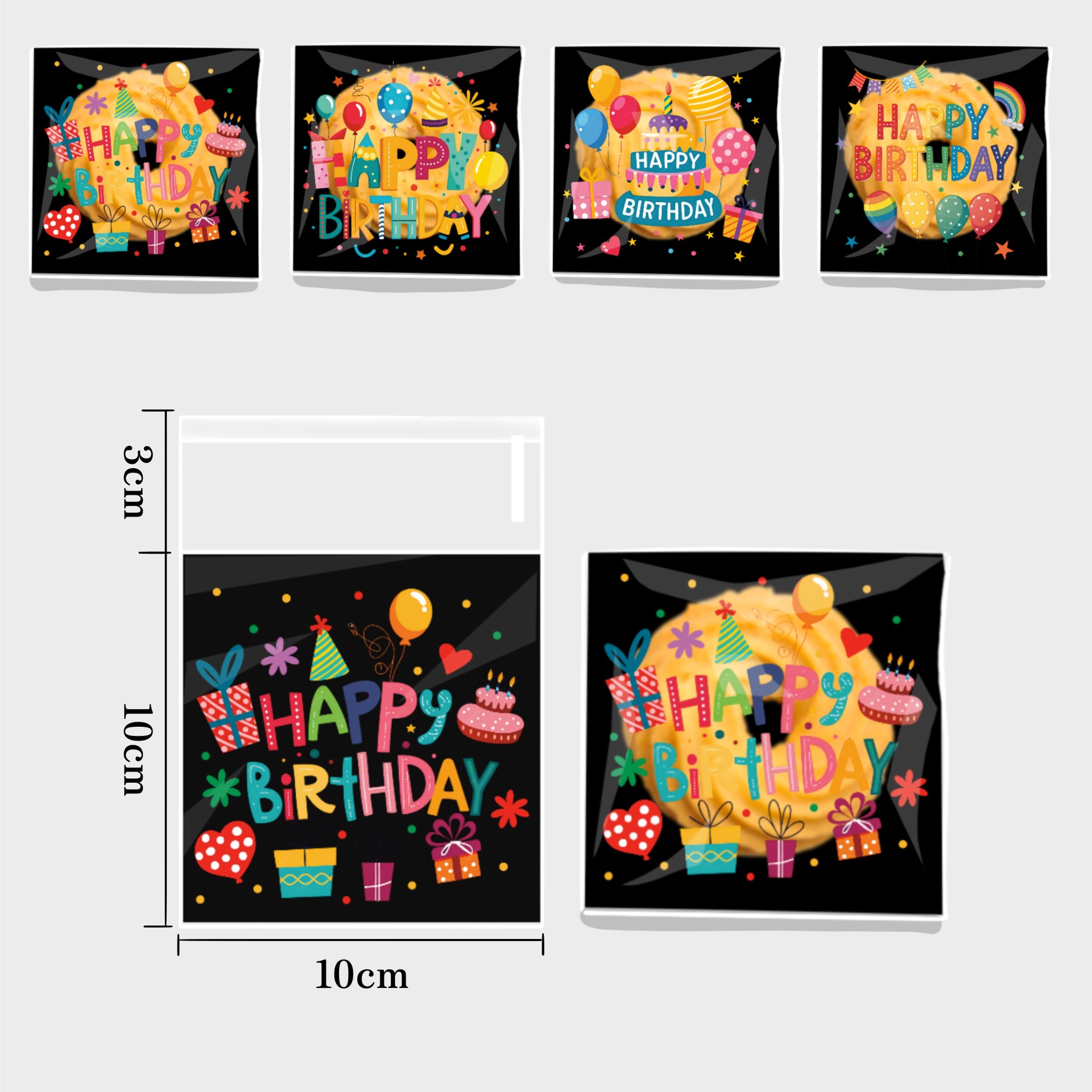 Bolsa Autoadhesiva de Embalaje para Cumpleaños, OPP, Autoadhesivo, para Galletas y Dulces