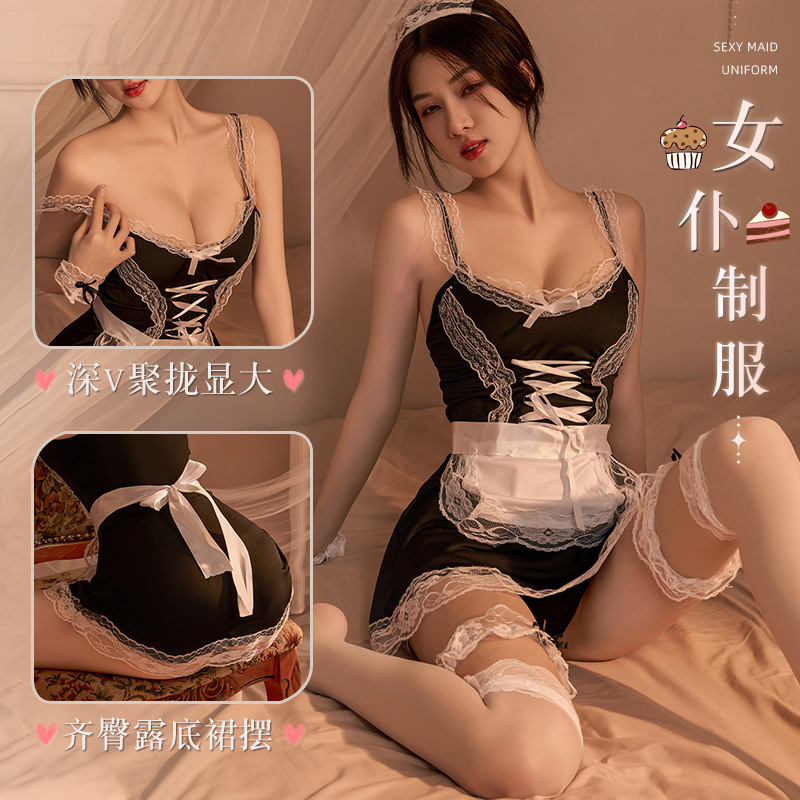 Lencería sexy más tamaño coqueteo cama caliente uniforme seductora traje de mucama pasión pijamas medianoche encanto femenino