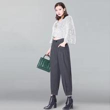 毛呢裤子女秋冬季加厚阔腿裤韩版哈伦裤灯笼裤高腰大码宽松萝卜裤