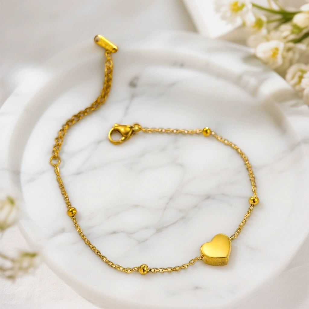 Подвеска и браслет сердце, anklet, цепочка, брендовый набор, аксессуар, простой и элегантный дизайн, 750 пробы золота, оптовая продажа