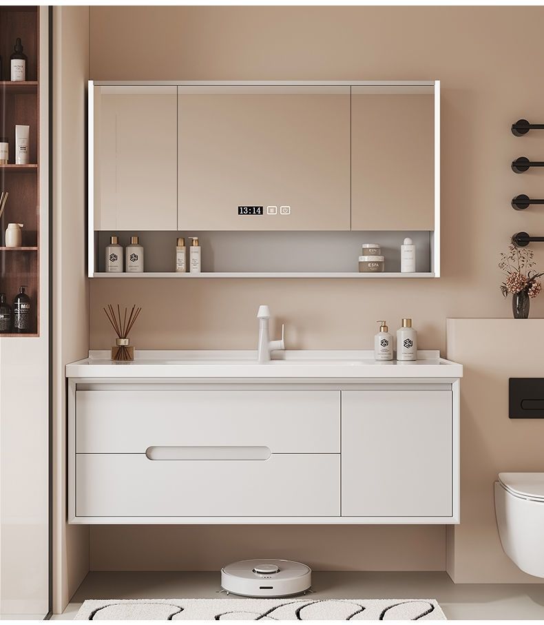 Simple cream-style ceramic integrated basin bathroom cabinet combination, bathroom washbasin, washbasin, oak lacquer undefined