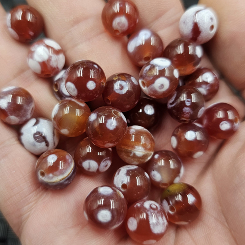Ice Red Flower Agate Round Beads Jade Loose Beads Snowflake Agate 10mm Bracelet Necklace Jewelry Accessories Handmade Beads