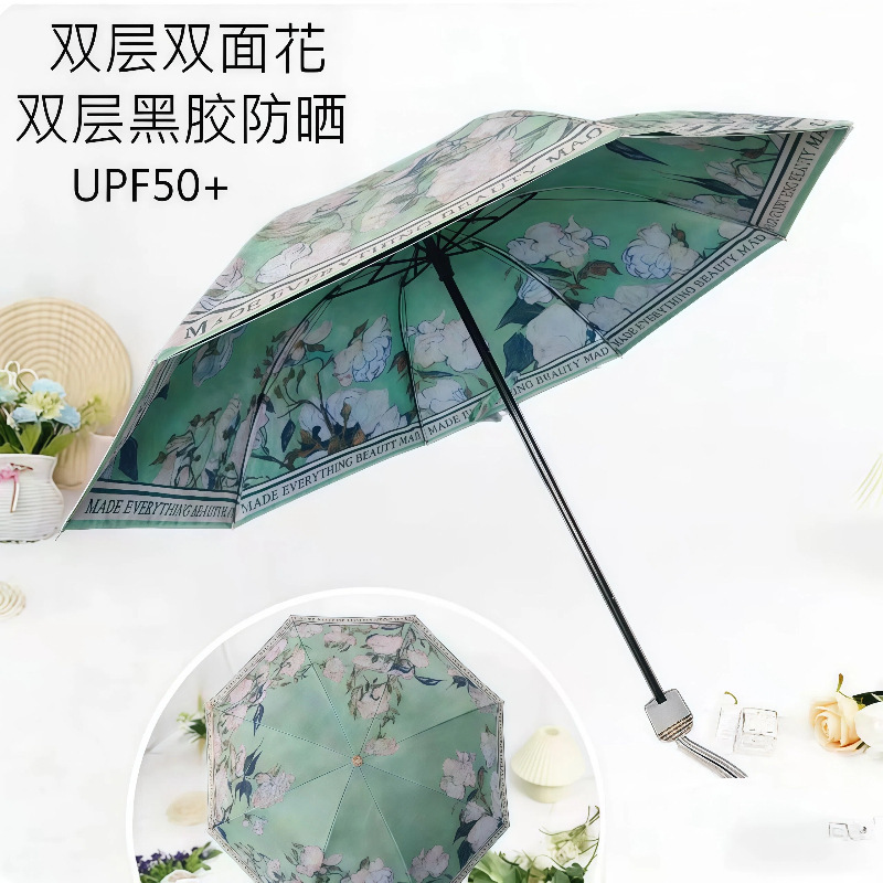 Double-Layer Double-Flower Black Vinyl Thickened 60% off Eight-Rib Manual Dual-Use Sun and Rain Umbrella with Custom Logo Digital Printing for Weddings