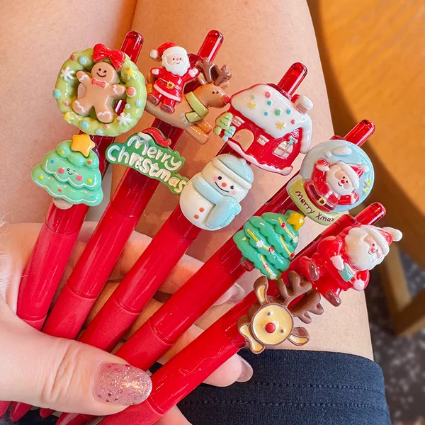 Christmas Series Patch Gel Pen Refill Press Red Pen Cross-Border E-Commerce Popular Pen Holder Cute Stationery Office