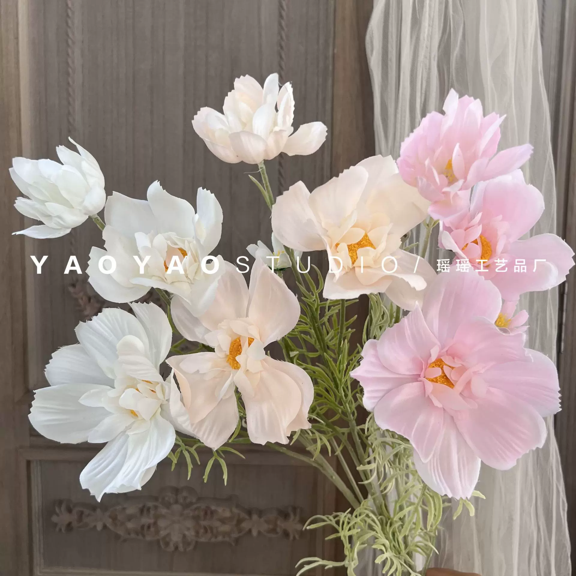 4头波斯菊大格桑花 小清新田园野花家居摆件装饰绢花植绒格桑花