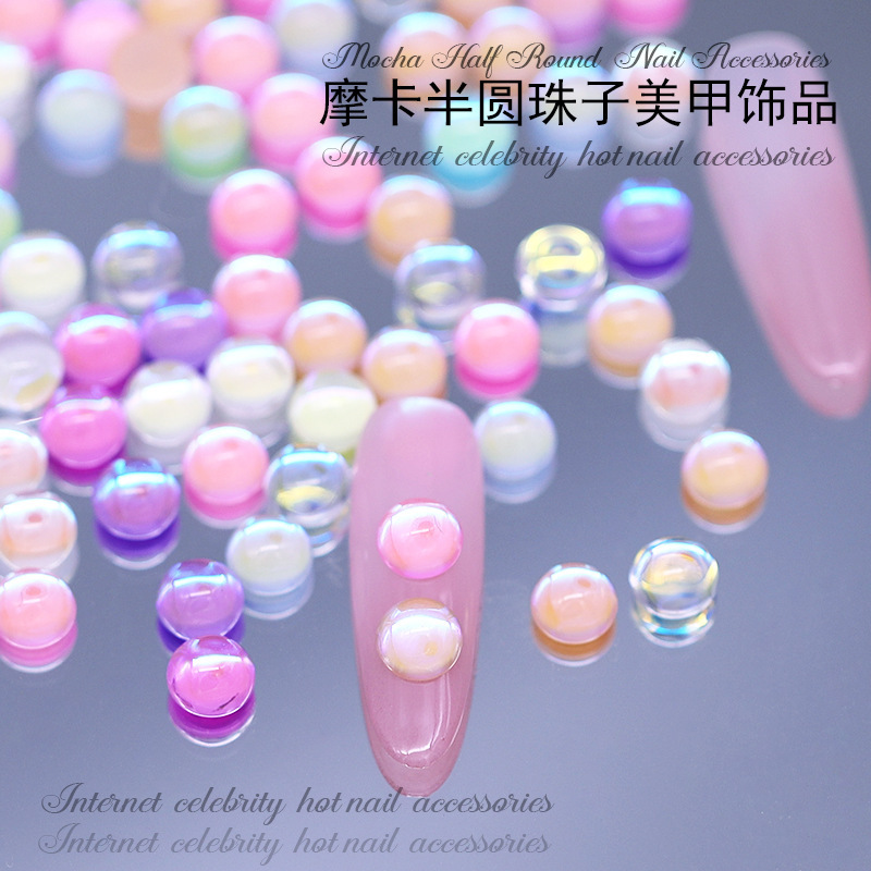 Summer New Product Acrylic Mocha Flats Round Beads DIY Resin Nail Art Jewelry Accessories Candy Color Nail Accessories
