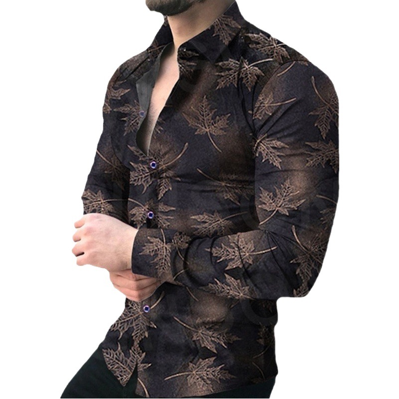 Nueva camisa de manga larga de solapa de los hombres europeos y americanos 3D Impresión digital popular camisa casual superior ventas directas de fábrica