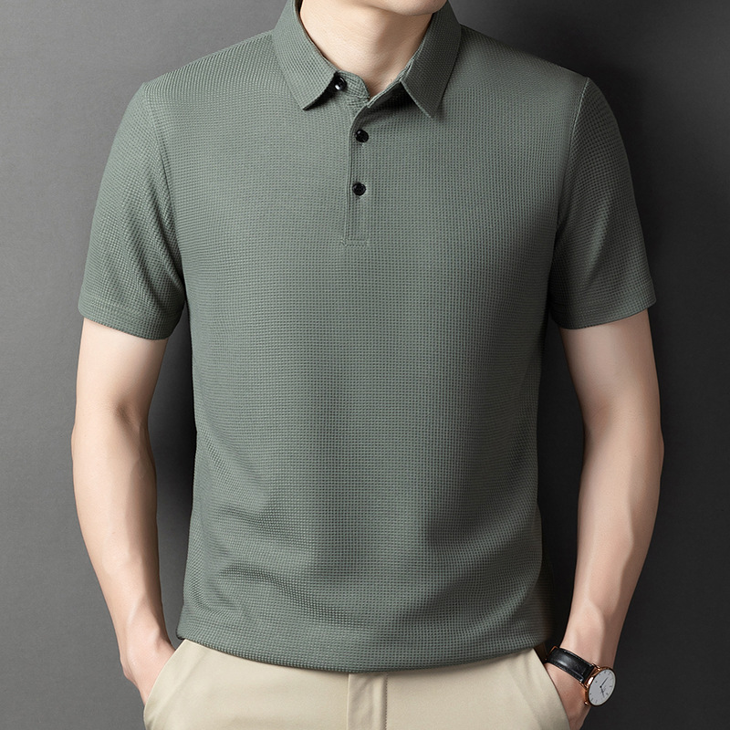 High-end Sense Men's Short-sleeved Polo Shirt Summer New Waffled Lap T-shirt Business Casual Half-sleeved Middle-aged Dad