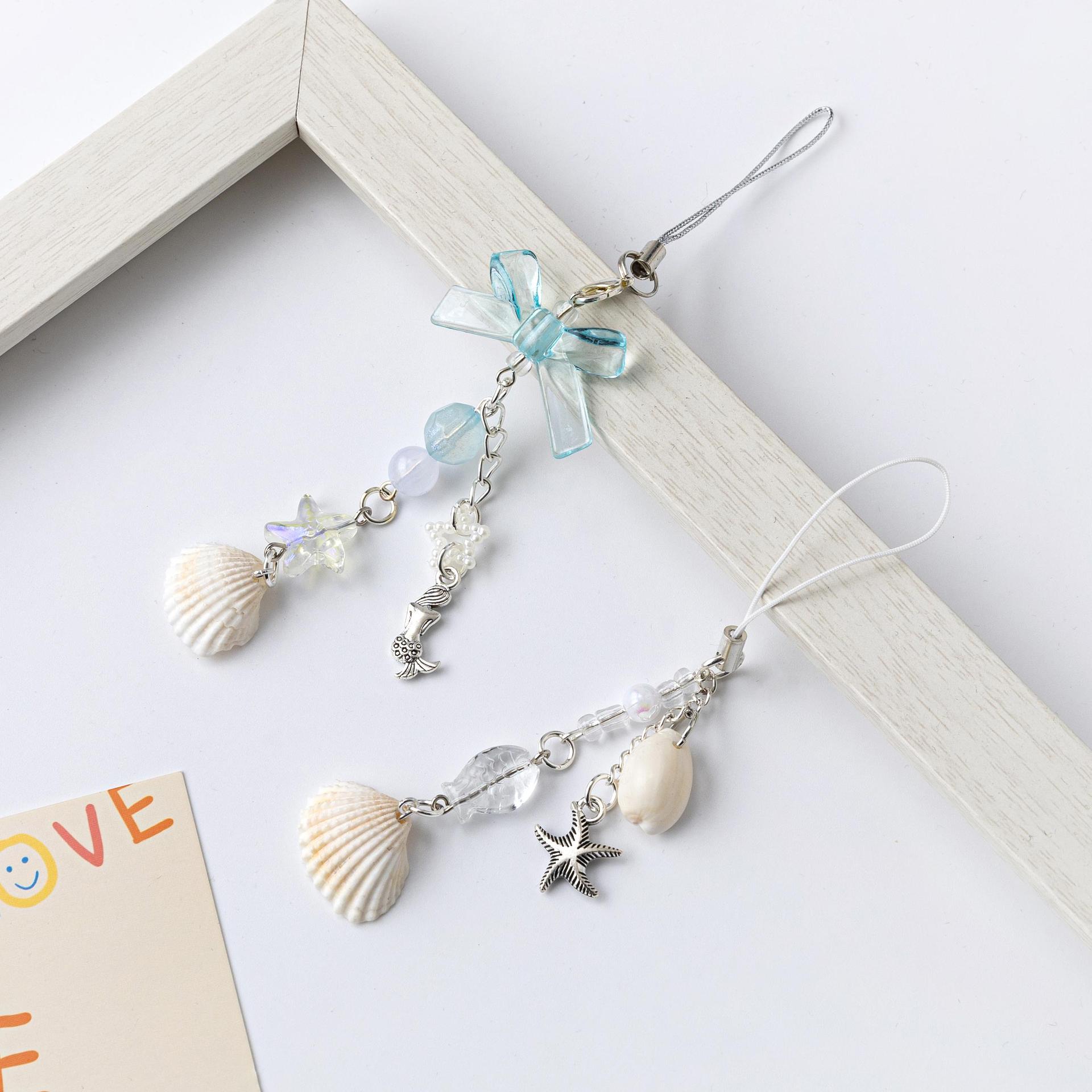 Blue Ocean Pearl Shell Hand-made Beaded Girl Pendant Mobile Phone Chain Goo Ben Bag Hanging Ornaments Coin Purse Hanging Buckle