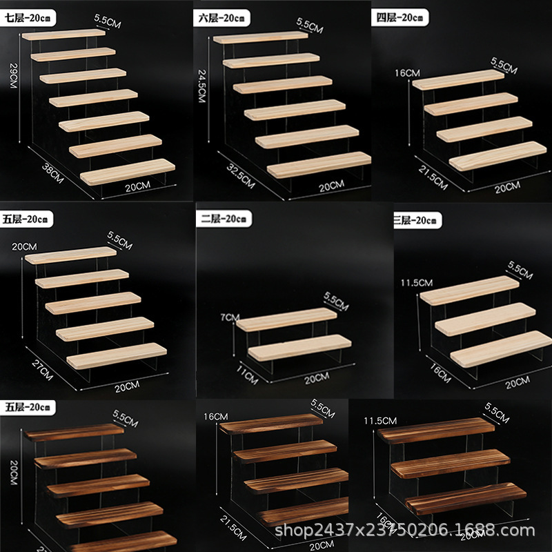 Acrylic Transparent Display Stand Ladder Bubble Mart Blind Box Desktop Storage Rack Retro Carbonized Hand-Made Office Rack