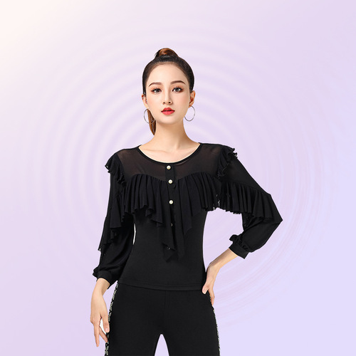 Latin Dancer's Top Modern Dance Jitterbug Long Sleeve Ballroom Dance Square Dance Flying Sleeve Beautiful Fashionable Dance Clothes
