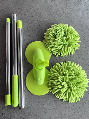 Car Wash Mop, Rotating: Car cleaning tools - 3-section-splicing-pole-double-ended-mop-non-retractable-green