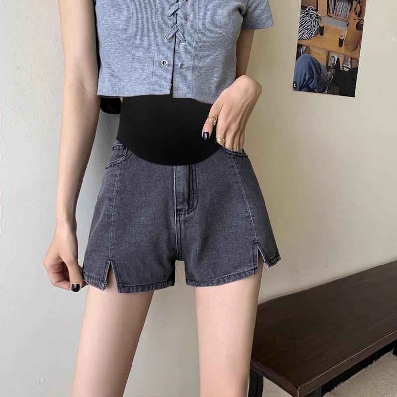 Maternity Wear Slit Denim Shorts Women's Summer Thin Wide-Leg Loose A-Line Hot Pants Maternity Pants 8503