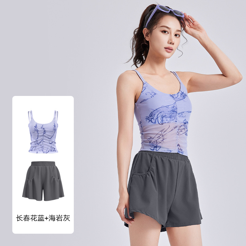 Juyitang nuevo estilo estampado de estilo nacional honda traje de yoga traje de fitness deportivo de copa fija de una pieza para mujer