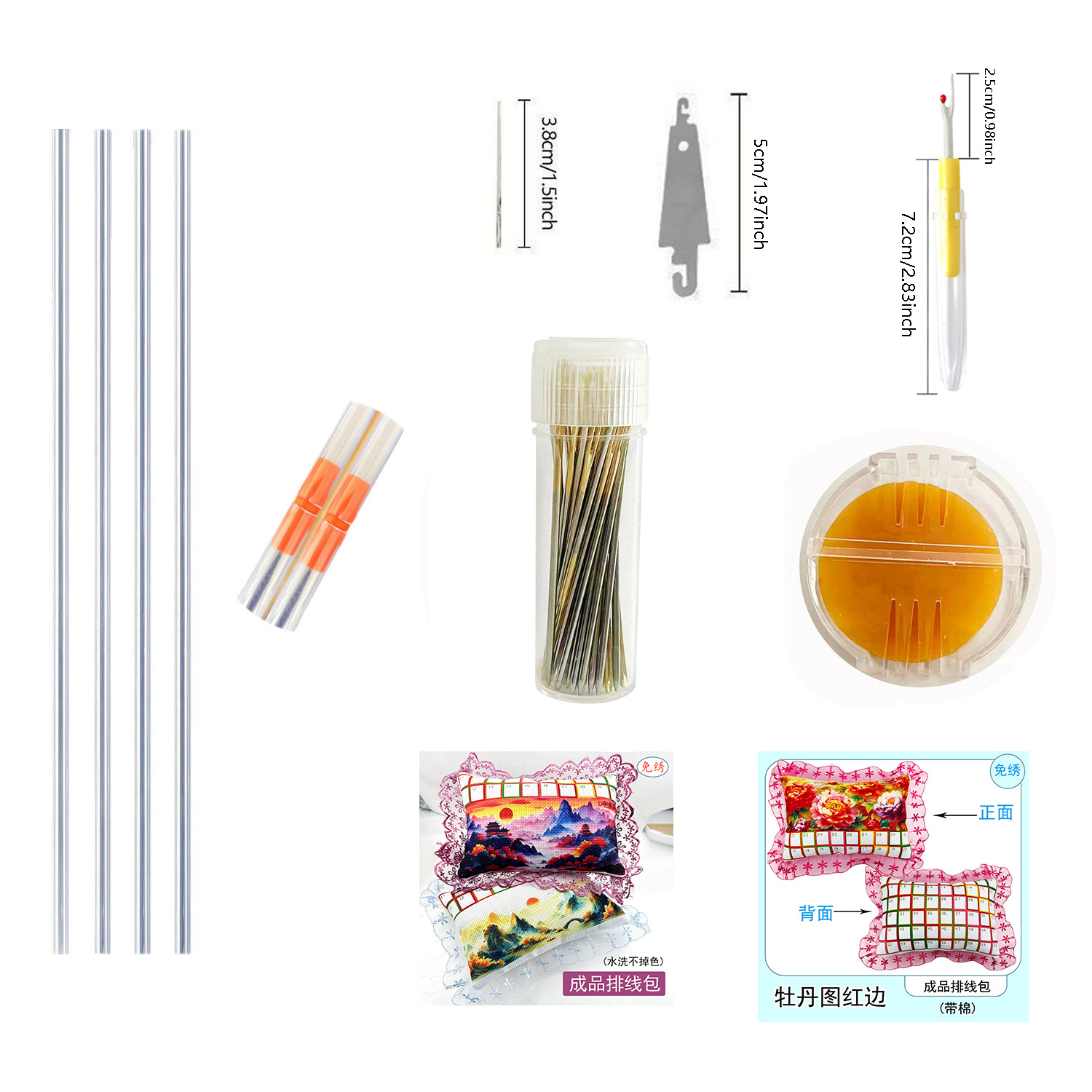 Herramientas de punto de cruz Un conjunto completo de enhebrador de aguja alemán, separador de cables, paquete de cable de tubo de rollo, kit de herramientas universal completo