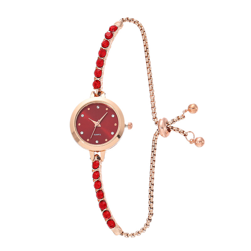 Cross-border Girls' reloj color diamante ins estilo universitario elegante dial decoración perezoso pull reloj pulsera Mujer
